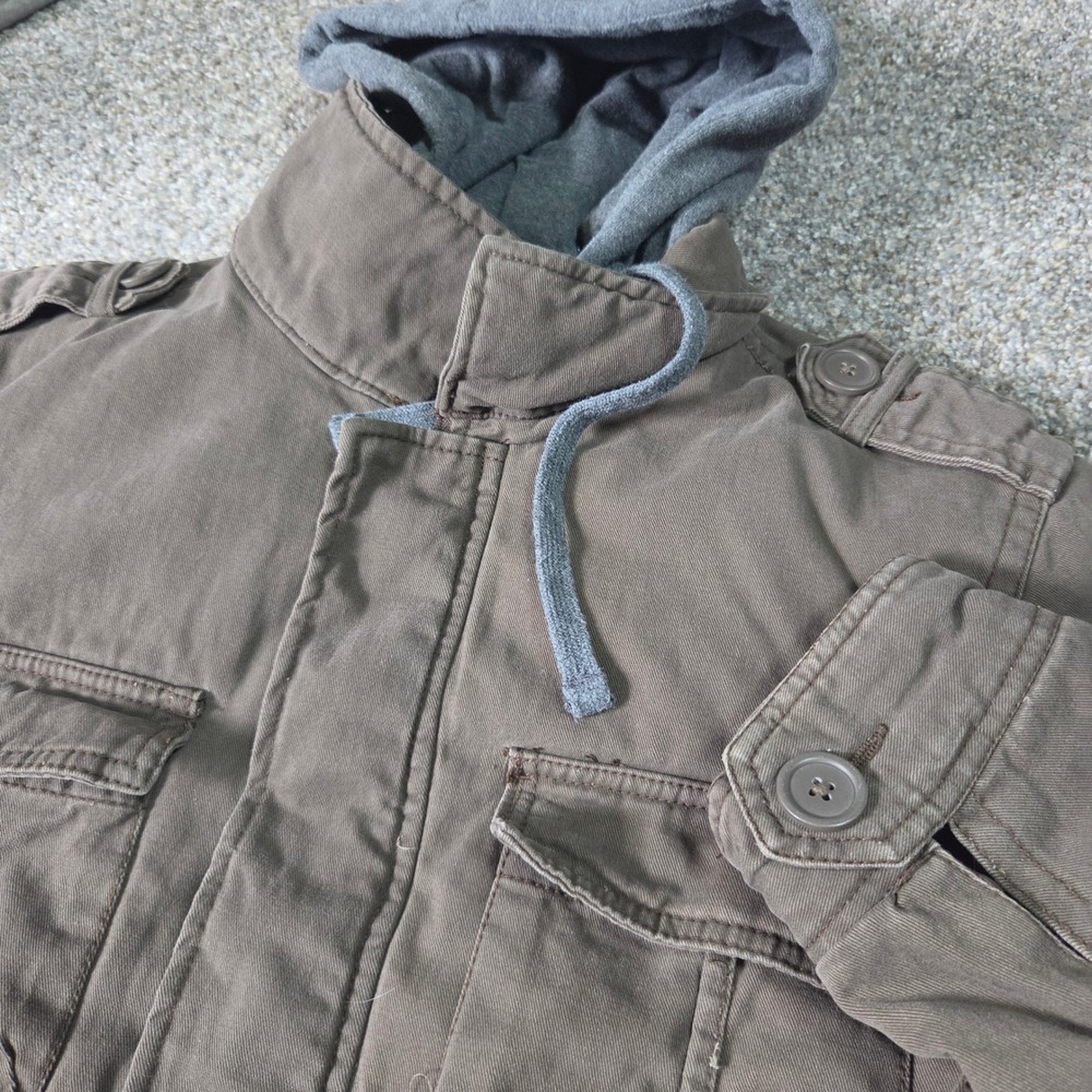 Faded Glory Mens Field Jacket Brown Hooded Utility Military Canvas Coat M 38-40
